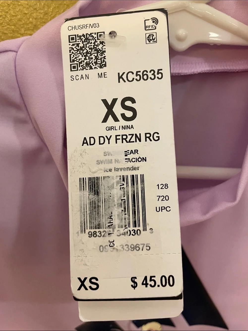 NWT adidas Girls' Light Purple/Pink Long-Sleeve Frozen Graphic Swim Top